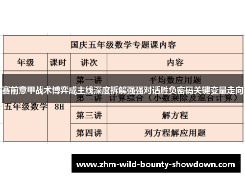 赛前意甲战术博弈成主线深度拆解强强对话胜负密码关键变量走向